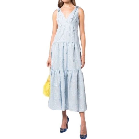 MARCHESA Notte Dress Floral Cotton embroidered maxi Blue - Dust Color Sz 6 - Picture 1 of 17